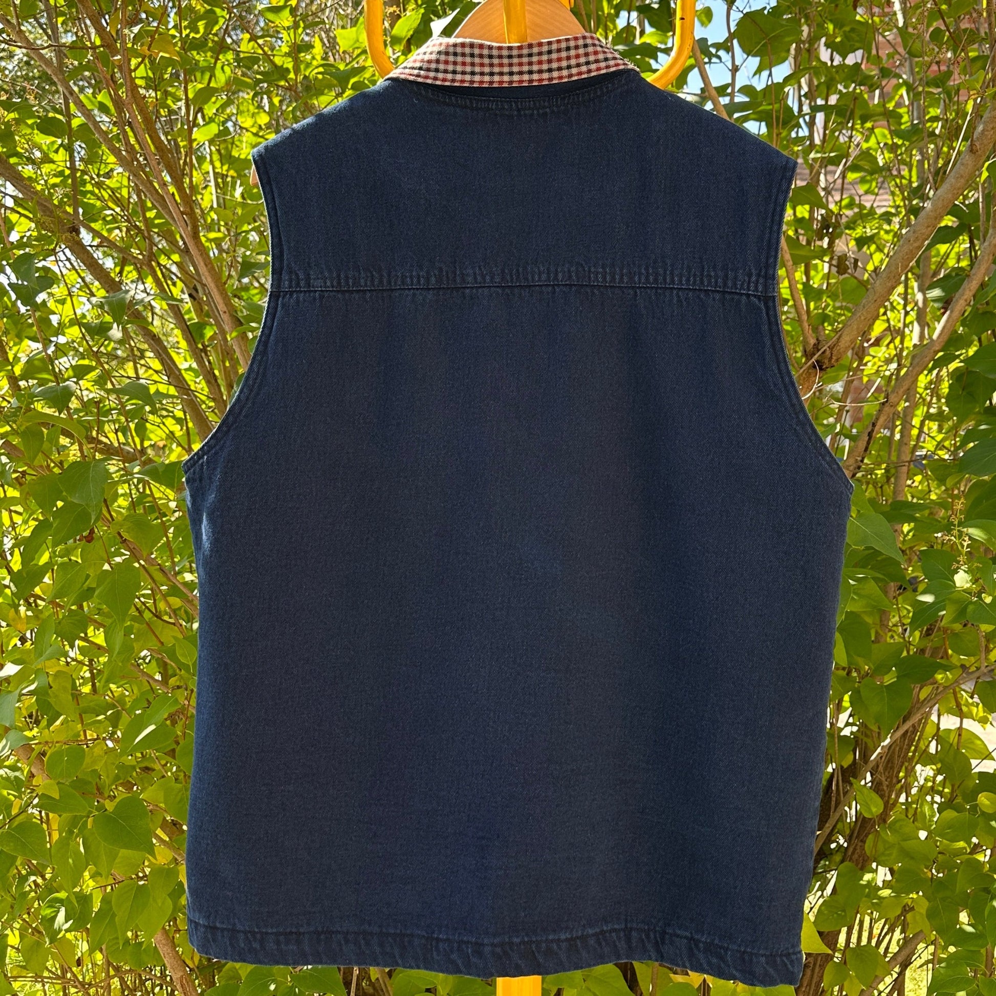 Denim Vest with Hounds Tooth Collar, XXL - Cherry Buzz