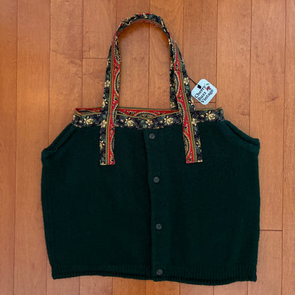 Green Wool Re-Worked Tote Bag