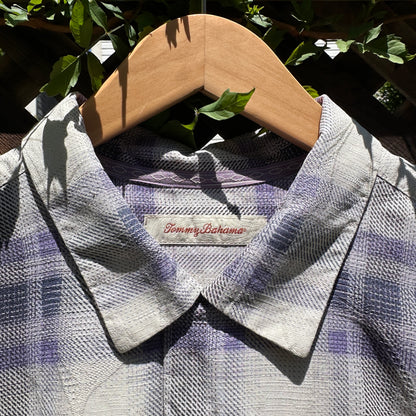 Tommy Bahama Plaid Purple Silk Button Down, XL