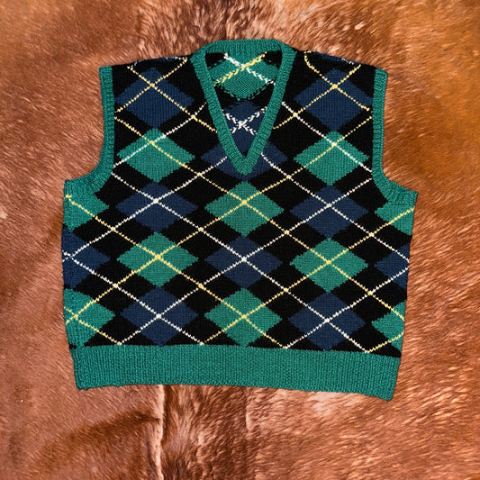 Green Argyle Sweater Vest, XL