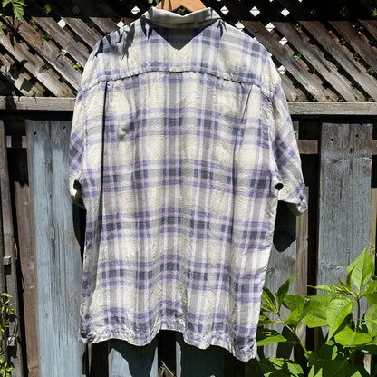 Tommy Bahama Plaid Purple Silk Button Down, XL