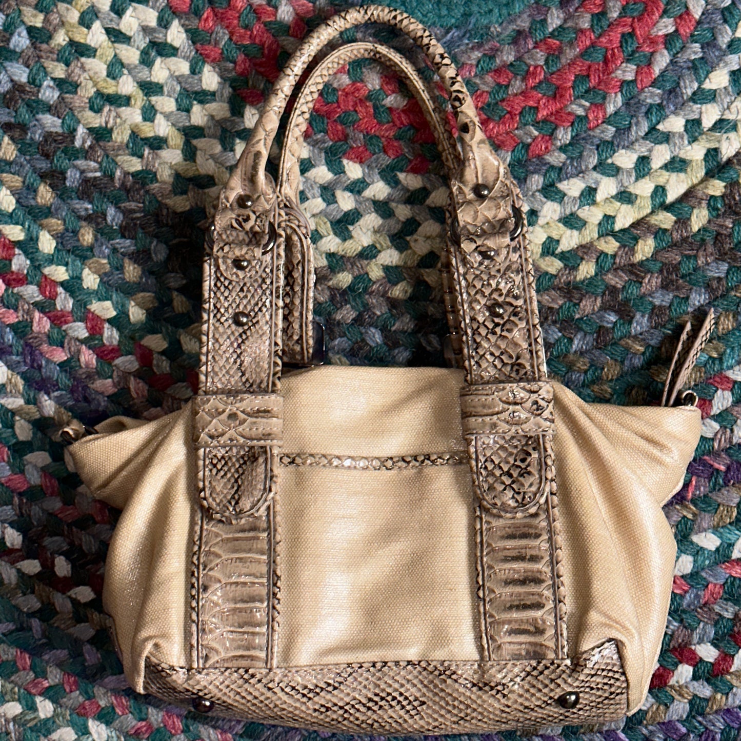 Hilary Radley Faux Snake Skin Tan Hand Bag