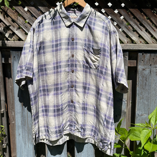 Tommy Bahama Plaid Purple Silk Button Down, XL