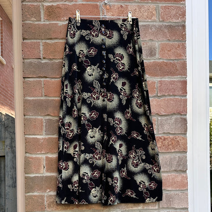 Green Box 90s Black Floral Skirt, M