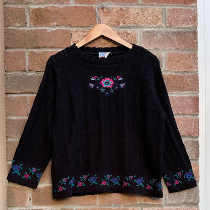 Tree-Ko Black Sweater with Flower Embroidery, S