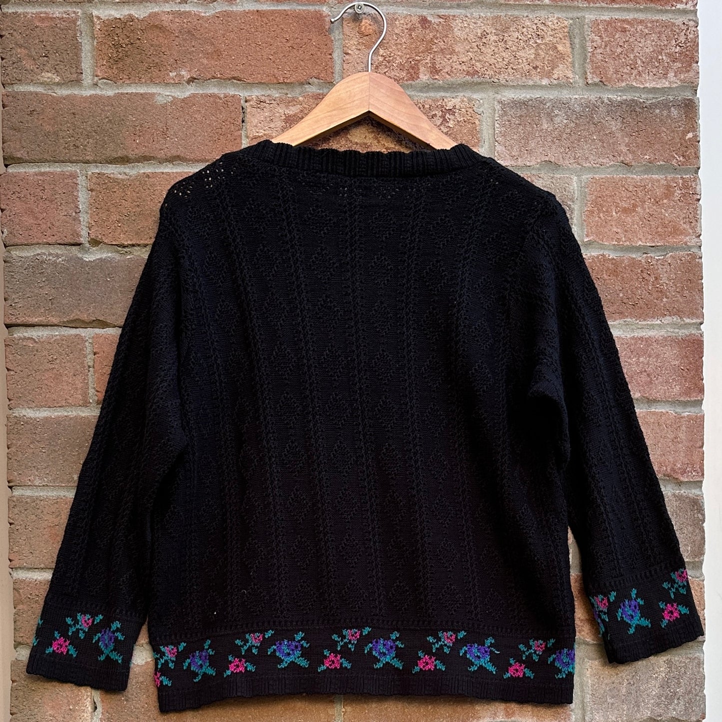 Tree-Ko Black Sweater with Flower Embroidery, S