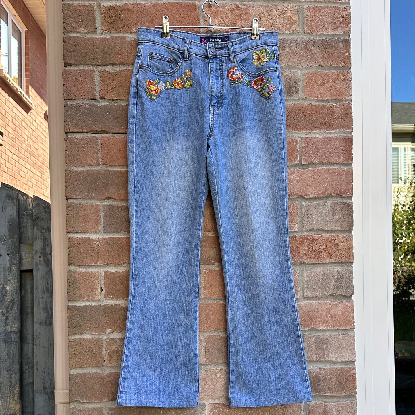 Ka Hing Embroidered and Rhinestone Denim Jeans, M