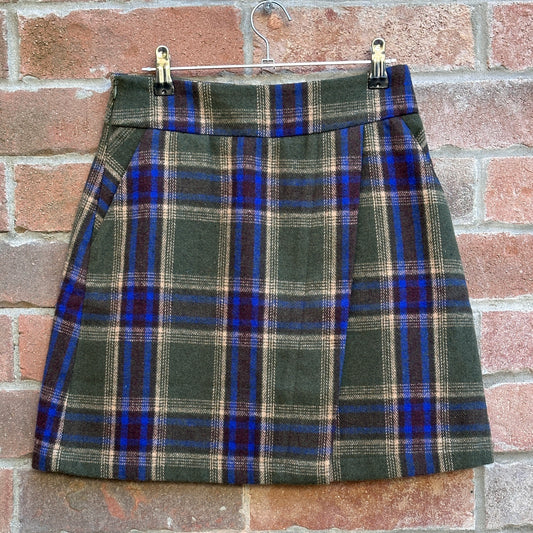 Green, Blue and Brown Plaid Mini Skirt, M