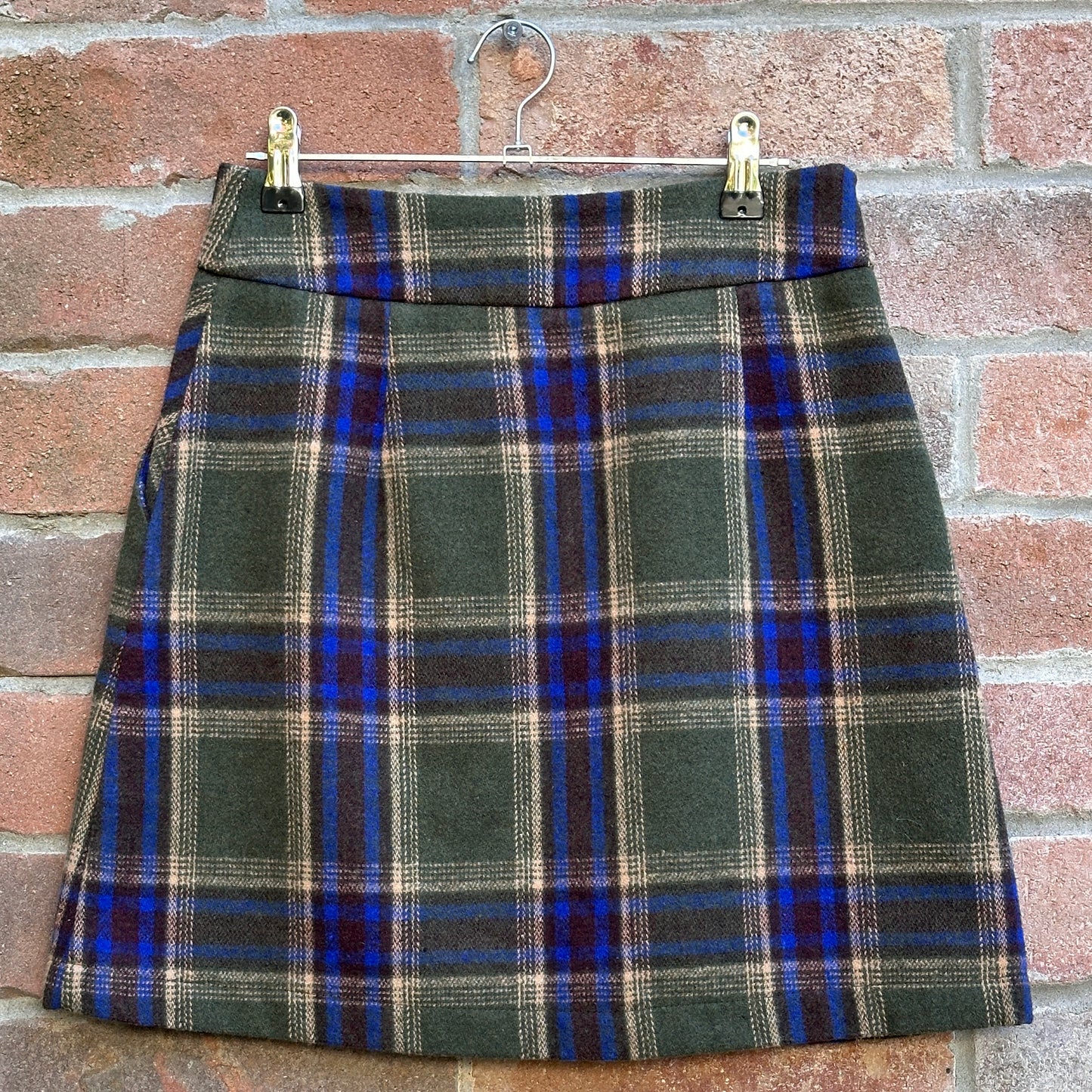 Green, Blue and Brown Plaid Mini Skirt, M