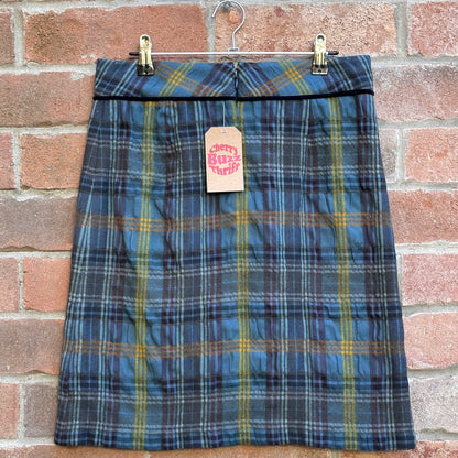 Pink Tartan Blue Plaid Skirt, S