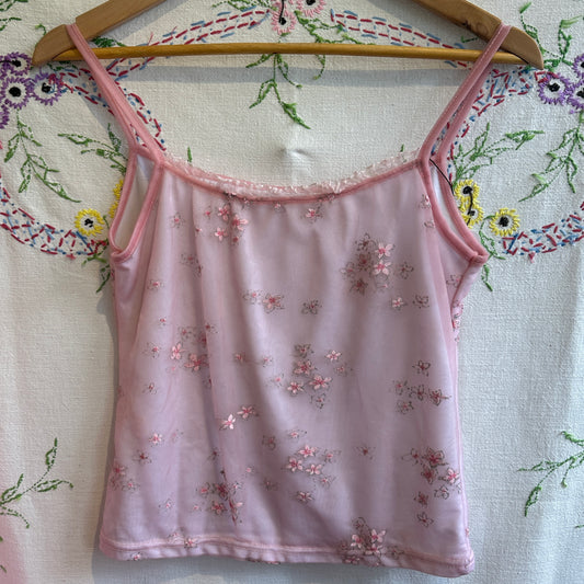 Pink Frilly Floral Tank, S