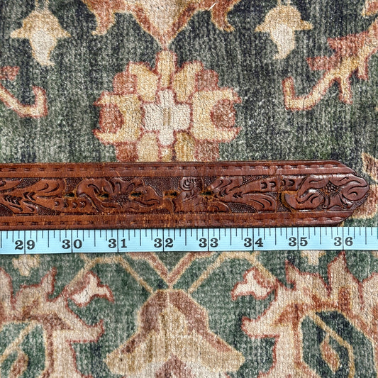 Cognac Leather Stamped Belt, 30"-33"