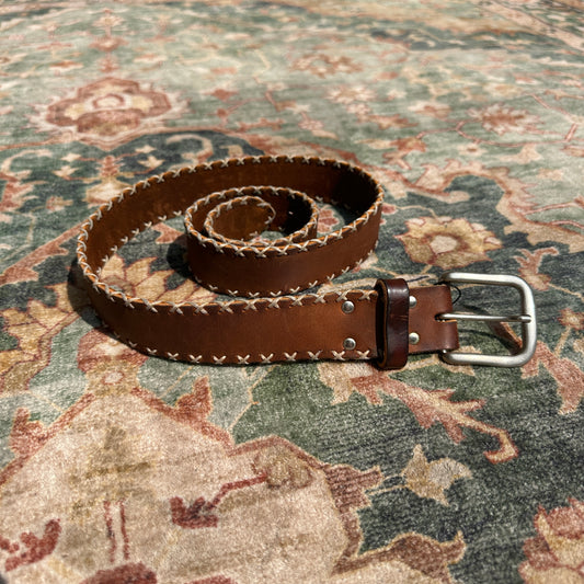 Brown Cognac Leather Belt, 31"-38"