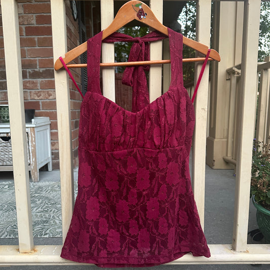 Le Chateau Burgundy Halter Top, L