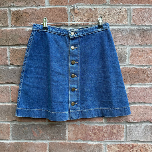 American Apparel A-line Button Front Denim Jean Mini Skirt, 27"