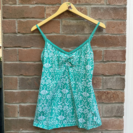 Turquoise Floral Tank Top, XL