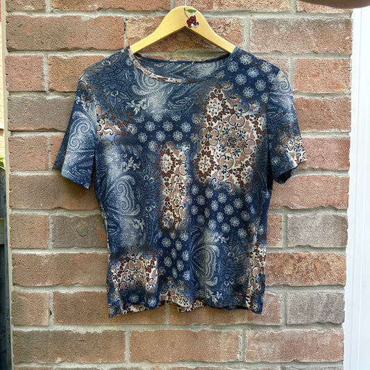 Blue Paisley Mesh T-Shirt, M