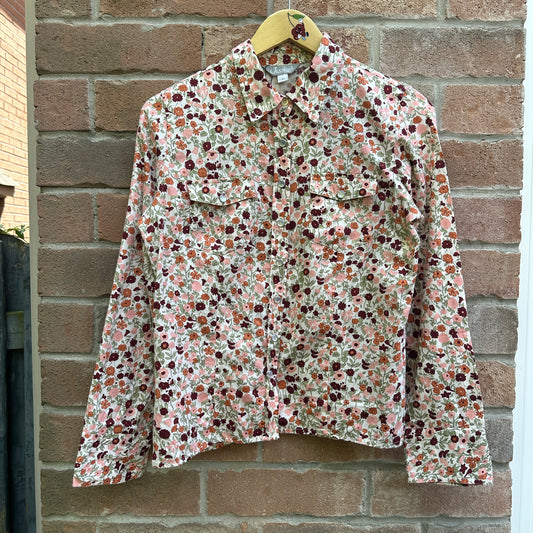 Floral Long Sleeve Mother of Pearl Snap Button Up, M