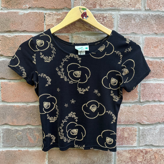 Black Floral Crop Top, M