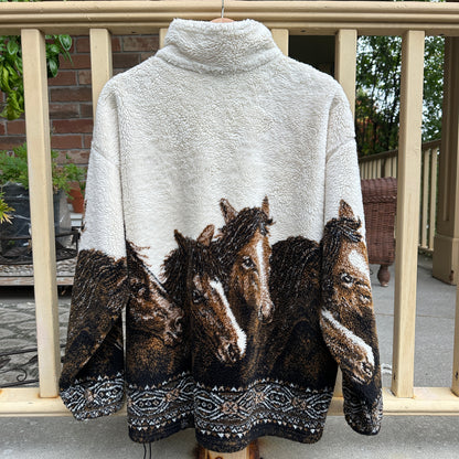 Fleece Horse Print Zip Up, L