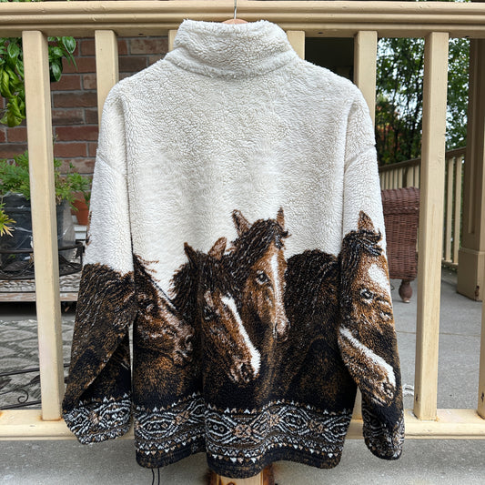 Fleece Horse Print Zip Up, L