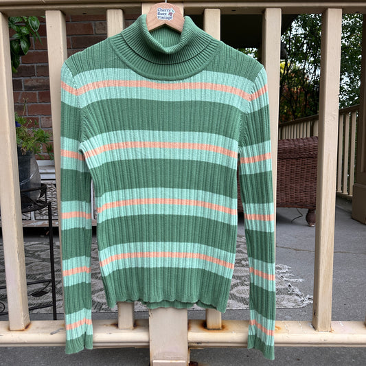 Cherokee Green Ribbed Long Sleeve Turtle Neck, L