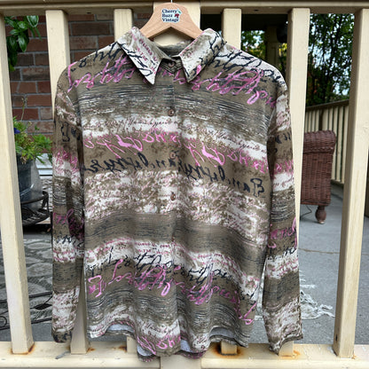 Long Sleeve Button-up with Sheer Sleeves, S