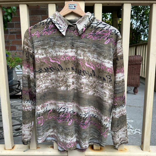 Long Sleeve Button-up with Sheer Sleeves, S