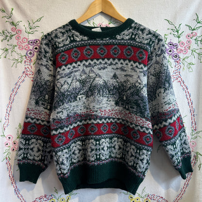 Green Knit Mountain Sweater, S