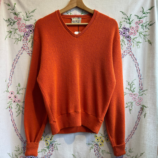 Orange V-Neck Wool Sweater, M