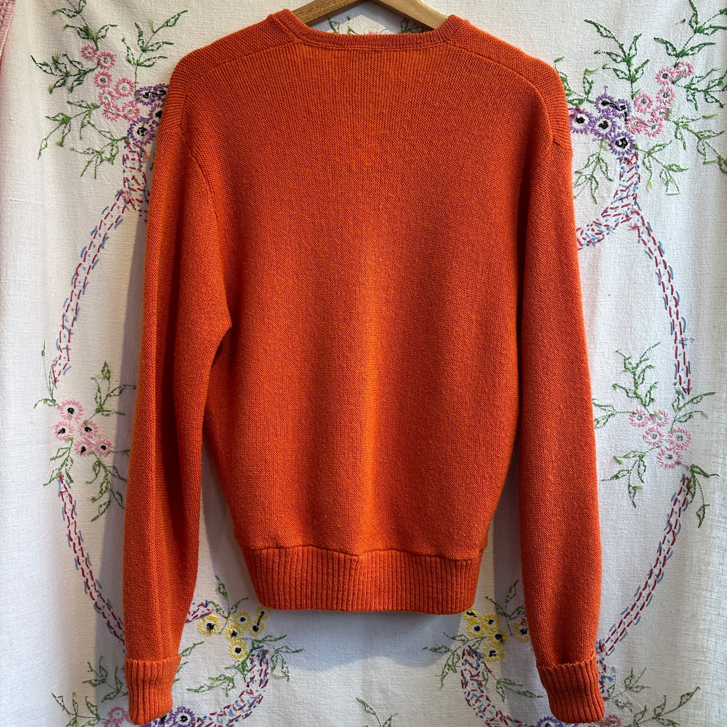 Orange V-Neck Wool Sweater, M