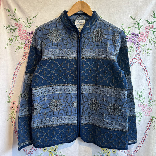 Blue Paisley Zip Up Jacket, M