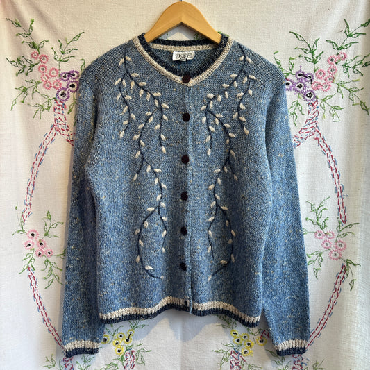 Blue Knit Floral Cardigan, L