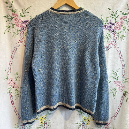 Blue Knit Floral Cardigan, L