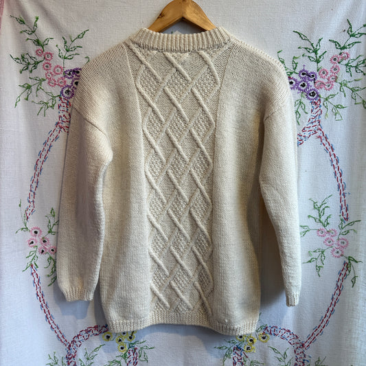 Wool Cable Knit Floral Sweater, S