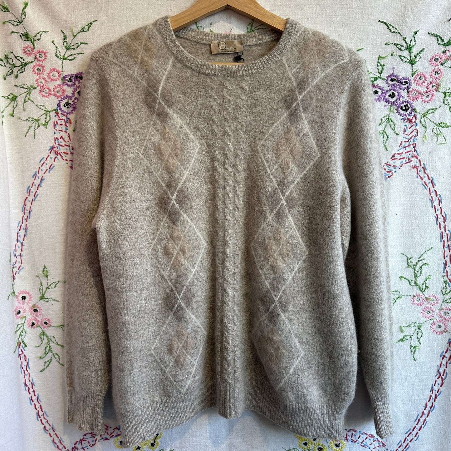 Beige Argyle Wool Blend Sweater, M