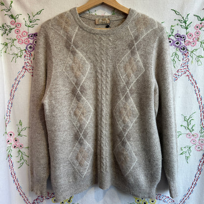 Beige Argyle Wool Blend Sweater, M