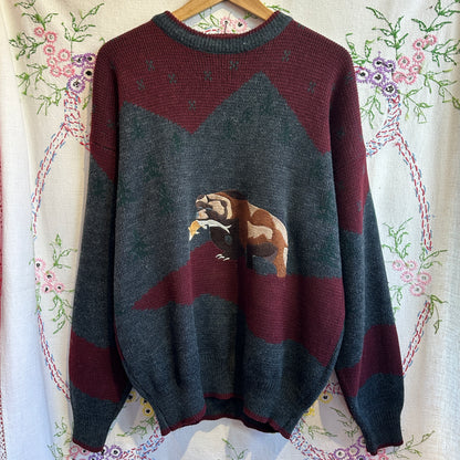 Knit Sweater with Embroidered Bear, M