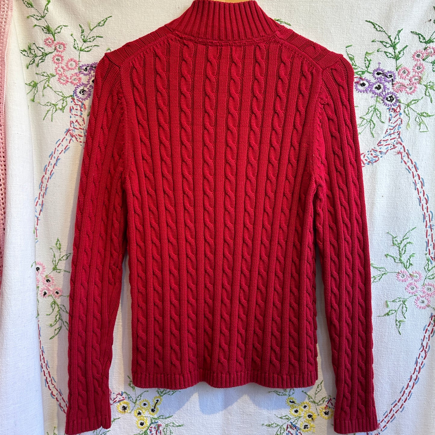 L.L. Bean Red Cable Knit Zip Up, M