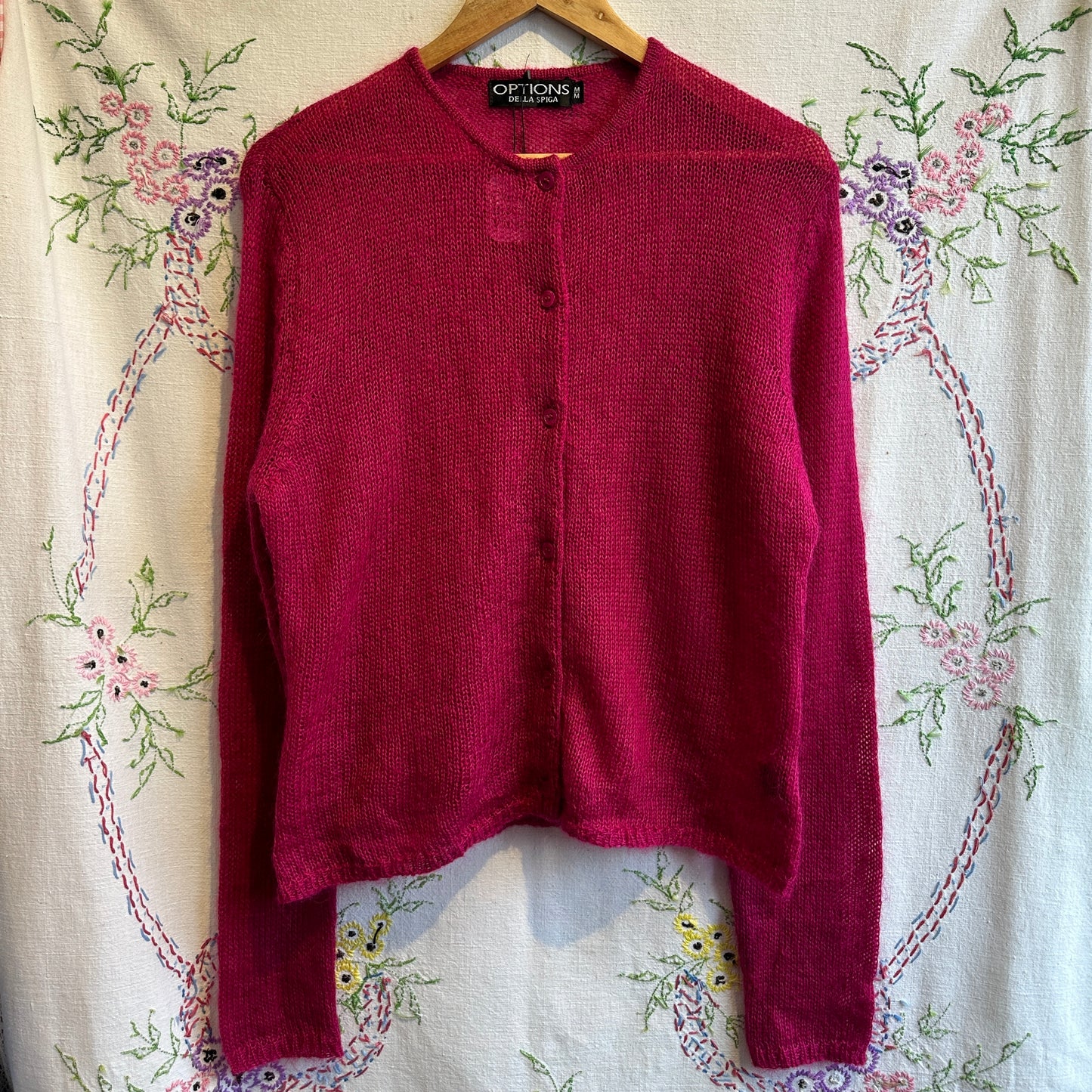 Pink Knit Mohair Blend Cardigan, M