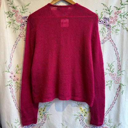 Pink Knit Mohair Blend Cardigan, M