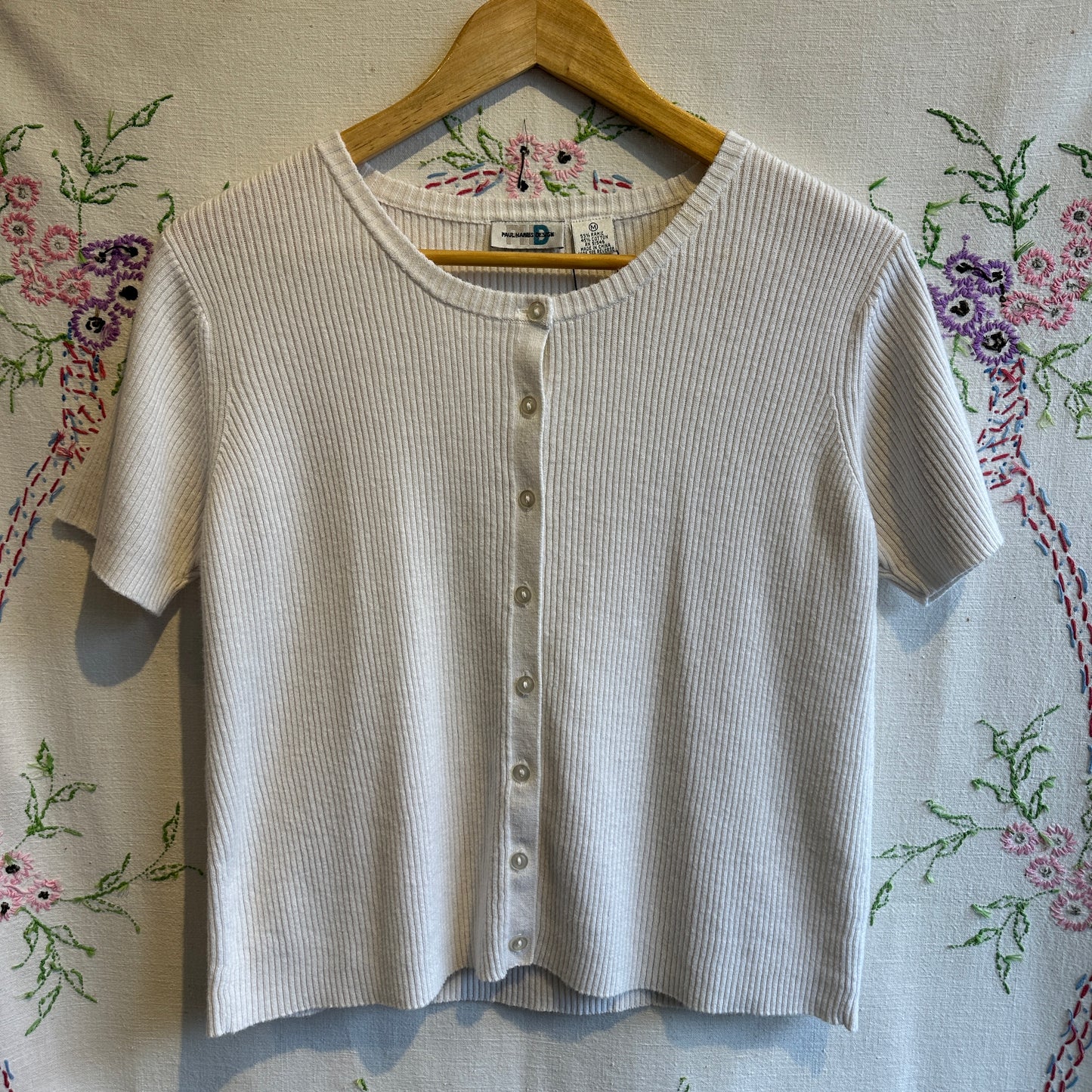 White Short Sleeve Cotton Button Up, M