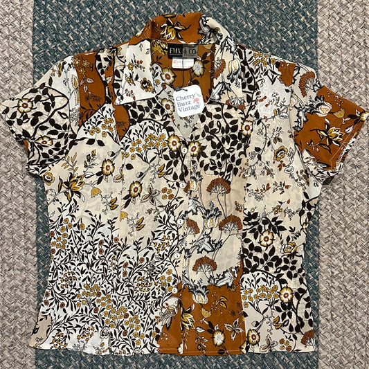 Earthy Floral Short Sleeve Button Up, M