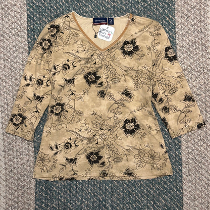 Beige Floral 3/4 Sleeve Top, L