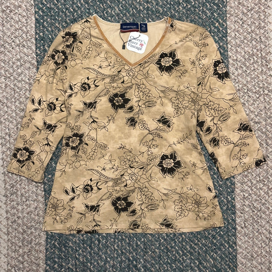 Beige Floral 3/4 Sleeve Top, L