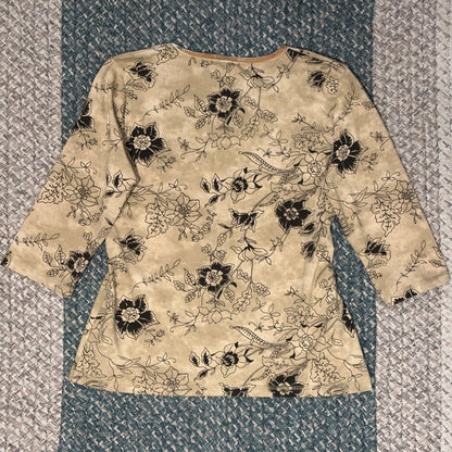 Beige Floral 3/4 Sleeve Top, L