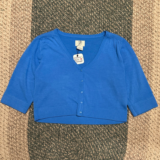 725 Blue Cropped 3/4 Sleeve Cardigan, 2XL