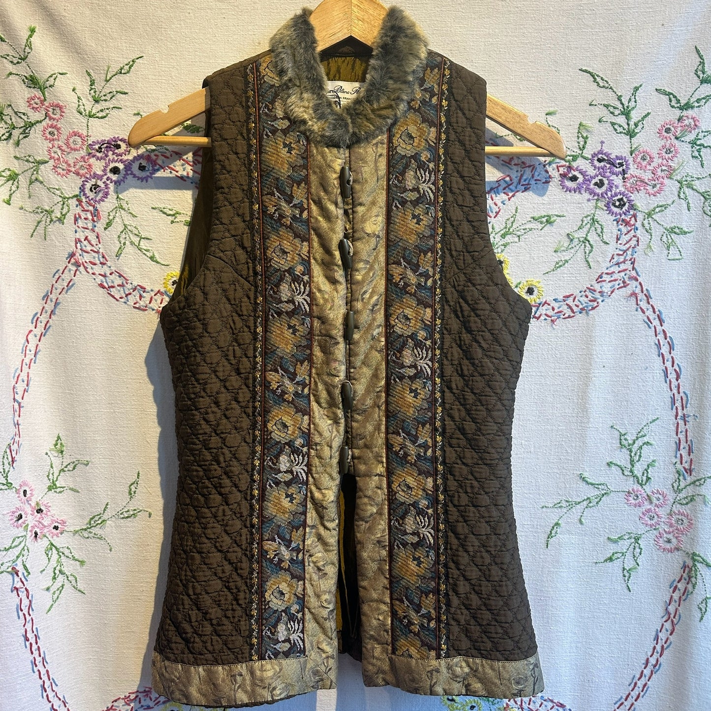 Bohemian Brown Quilted Vest, with Fur Trim, M