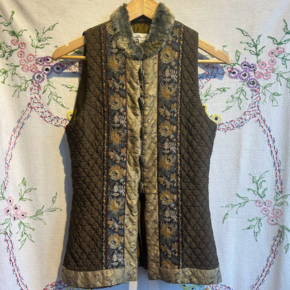 Bohemian Brown Quilted Vest, with Fur Trim, M