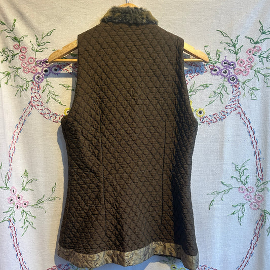 Bohemian Brown Quilted Vest, with Fur Trim, M